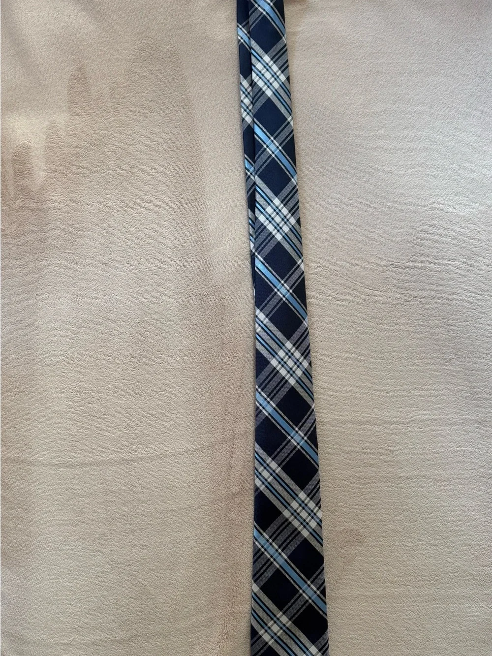 Navy Plaid Men's Tie with Light Blue Accents - Unbranded